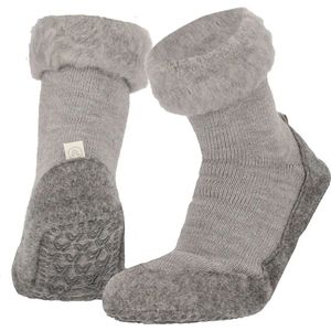 Warme slofsokken - Anti slip huissokken - Pantoffelsokken - Wollen grip sokken voor dames en heren  - Grijs