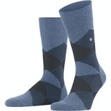 Burlington Clyde Hoge Heren Sokken - Biologisch katoenen mannen kousen met ruit print  - Blauw