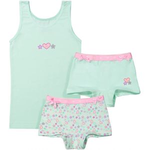 Funderwear - Sweetheart - Meisjes Setje - Groen - Boxershorts en Hemd - Katoen