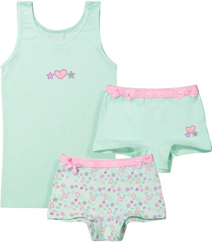 Funderwear - Sweetheart - Meisjes Setje - Groen - Boxershorts en Hemd - Katoen