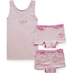 Funderwear - Meisjes Setje - Roze - Katoenen Kinderondergoed - 1 Hemdje en 2 Shorts