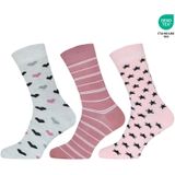 Gianvaglia - Dames Sokken - Blauw - 3-paar - Katoen - Vrolijke en Leuke Katoenen Sokken
