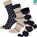 Gianvaglia - Dames Sokken - Blauw - 3-paar - Katoen - Vrolijke en Leuke Katoenen Sokken