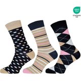 Gianvaglia - Dames Sokken - Blauw - 3-paar - Katoen - Vrolijke en Leuke Katoenen Sokken