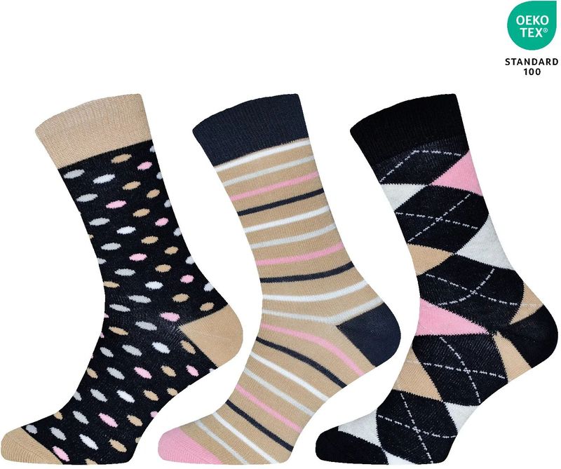 Gianvaglia - Dames Sokken - Blauw - 3-paar - Katoen - Vrolijke en Leuke Katoenen Sokken