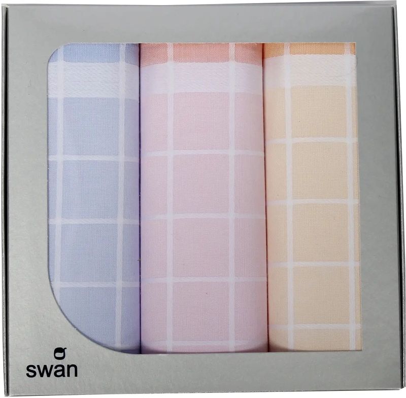 Swan 3 stuks Dames zakdoeken Ruit - DSZ5673 - Blauw