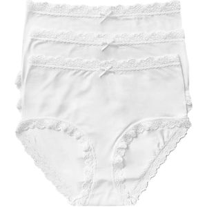 Nina von C 3-pack dames Taille slips - Kanten modal dames onderbroek - Katoenen kruisje  - Wit