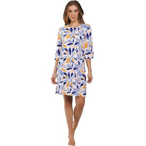 Dames zomer nachthemd driekwart mouw - Graphic Leaves - Modal dames nachtjapon  - Blauw