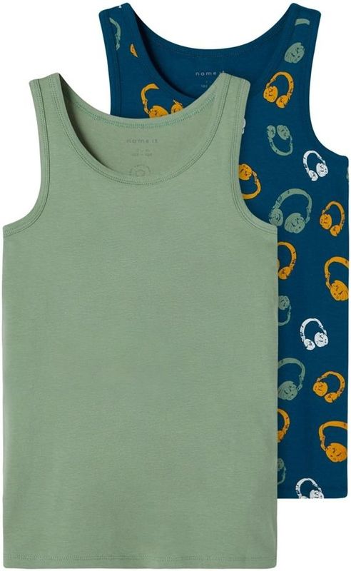 Name it jongens hemden 2-Pack - Hedge Green - Kinder onderhemd groen maat 86  - Blauw