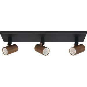 Opbouwspot Piccolo Zwart|Messing Metaal Rechthoek GU10 3-voudig 40cm