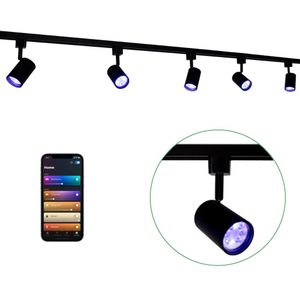 Smart Railsysteem 1-fase | Zwart | 3 Meter | HUE compatible | Incl. 5x smart GU10 spots