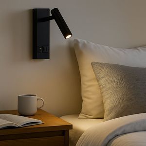 LED Wandlamp - Bedlamp met USB+C poort en schakelaar | Zwart | 2W | 140 lumen | Niet dimbaar | 4200K - Naturel wit