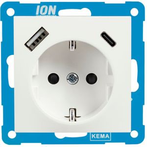 ION | Wandcontactdoos RA | met USB en USB-C | Aplin wit - E1 Serie