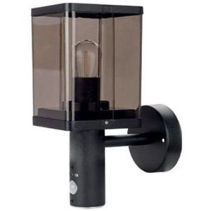 LED Wand Lantaarn vierkant E27 | Smoked glas | met sensor | IP44