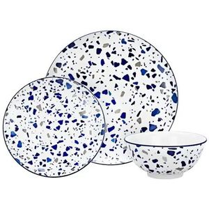 Godinger Pica Porseleinen 12-delige Dinerset, Servies voor 4 personen - Blauw en Wit Serviesset