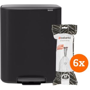 Brabantia Bo Pedal Bin 60 Liter Matt Black + Vuilniszakken (120 stuks)