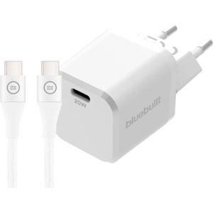 BlueBuilt Power Delivery Oplader 20W + Usb C Kabel 1,5m Nylon Wit