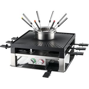 Solis Combi Grill 3 in 1 796 Gourmetstel 8 personen - Raclette en Fondueset - Zilver/Zwart