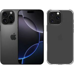 Apple iPhone 16 Pro Max 256GB Black Titanium + BlueBuilt Protective Back Cover Transparant