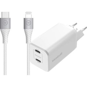 BlueBuilt Power Delivery en Quick Charge Oplader 65W + Lightning Kabel 1,5m Nylon Wit