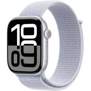 Apple Watch Series 10 - Wifi - 46mm - Zilveren Aluminium Case met Blauw Cloud Geweven Sportbandje