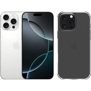 Apple iPhone 16 Pro Max 256GB White Titanium + BlueBuilt Protective Back Cover Transparant