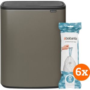 Brabantia Bo Touch Bin 2 x 30 Liter Platinum + Vuilniszakken (120 stuks)