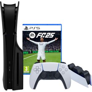PlayStation 5 Slim Disc Edition + FC 25 + Covers Zwart + Oplaadstation