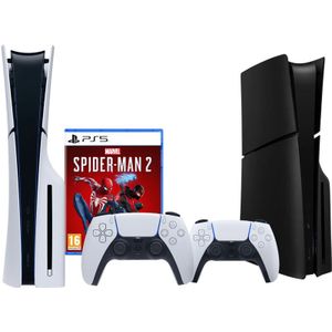 PlayStation 5 Slim Disc Edition + Spider-Man 2 + Covers Zwart + Extra Controller Wit