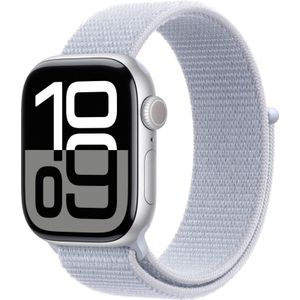 Apple Watch Series 10 - Wifi - 42mm - Zilveren Aluminium Case met Blauw Cloud Geweven Sportbandje