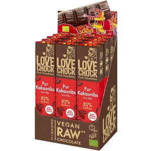 Lovechock Bio rohe Schokolade Bars, Pur-Kakaonibs 12x40 g