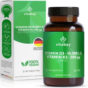 Vitabay Vitamin D3 10000 I.e. + K2 200 mcg Depot Tabletten 180 St