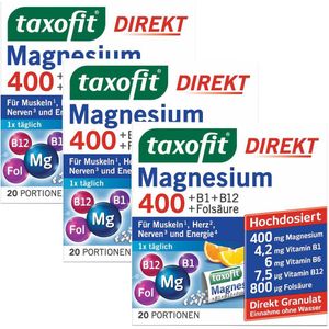 3x Taxofit Magnesium 400+B1+B6+B12+Folsäure 800 Gran. 3x20 St Granulat