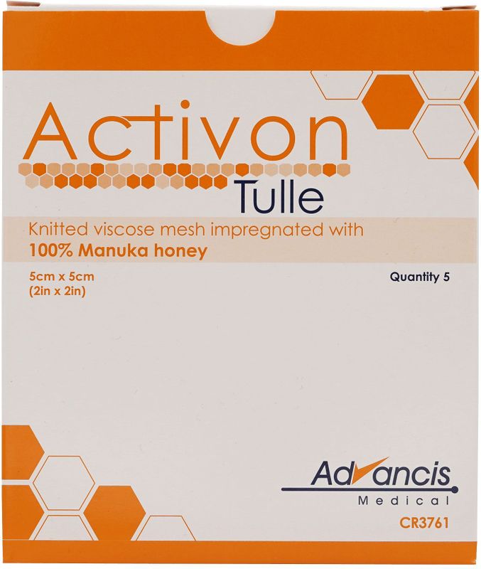Activon Tulle Honig Wundauflage 5x5 cm 5 St Wundgaze
