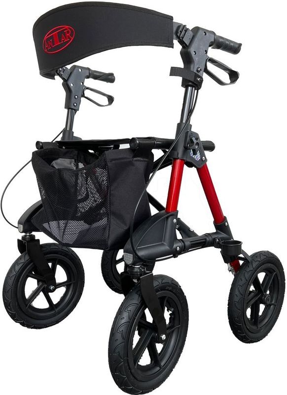 Aluminium Outdoor Rollator Luftbereifung Leichtgewicht Große Räder Rot 1 St