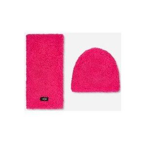 UGG® Set met muts en sjaal van imitatielammy voor Grote Kinderen in Neon Pink, Maat 4/6 YRS, Polyester