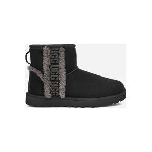 UGG® Classic Mini Shearling Logo in Black, Maat 43, Leder