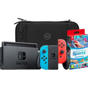 Nintendo Switch Rot/Blau + Nintendo Switch Sports + Bluebuilt Travel Case