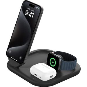 Belkin Boost Charge MagSafe und Qi2 3-in-1 Kabelloses Ladegerät 15 W mit Ständer Schwarz