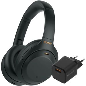 Sony WH-1000XM4 Schwarz + BlueBuilt Quick-Charge-Ladegerät mit USB-A-Port 18 W Schwarz