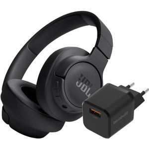 JBL Tune 720BT Schwarz + BlueBuilt Quick-Charge-Ladegerät mit USB-A-Port 18 W Schwarz