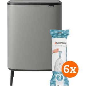 Brabantia Bo Touch Bin Hi 2 x 30 Liter Mineral Concrete Grey + Müllbeutel (120 Stück)