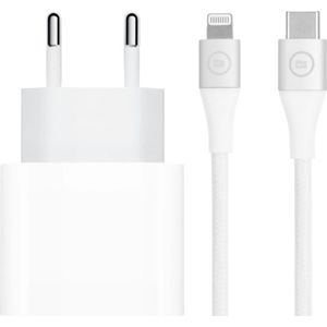 Apple Power-Delivery-Ladegerät 20 W + BlueBuilt Lightning-Kabel 3 m Nylon Weiß