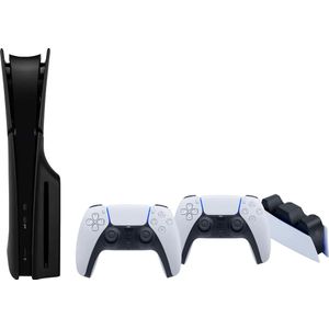 PlayStation 5 Slim mit Laufwerk + Schwarze Covers + Zusätzlicher Controller Weiß + Ladestation