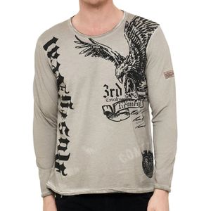 Herren Longsleeve Langarm-Shirt mit Adler-Druck Rundhals Baumwoll-Shirt R-10147 Beige