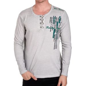 Herren Langarm-Shirt mit schlichten Print und Knopfleiste Sommer-Baumwoll-Longsleeve Freizeit-Pullover R-10139 Grau