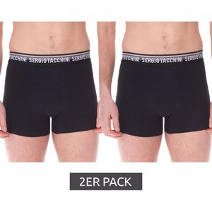 2er Pack Sergio Tacchini Herren Boxershorts mit zweifarbigen Bund und weißen Schriftzug Baumwoll-Unterhose 160gsm 23.0000.974 Schwarz/Weiß