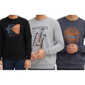 INDICODE IDForz Herren Baumwoll-Pullover Rundhals-Sweater mit großem Frontprint 55582MM Schwarz, Grau oder Blau