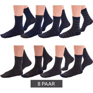 8 Paar TRUE style Baumwoll-Strümpfe mit Komfortbund nachhaltige Business-Socken im Crew-Style verschiedene Muster Navy/Grau
