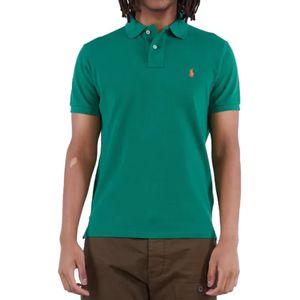 POLO RALPH LAUREN Herren Polo-Shirt Custom Slim Fit Baumwoll-Shirt Kurzarm-Shirt Basic-Shirt 710937293015 Grün/Orange